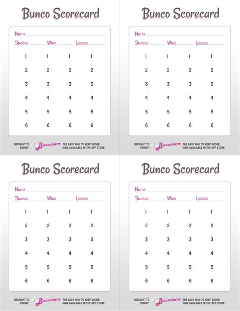 Bunco Score Cards Printable Free